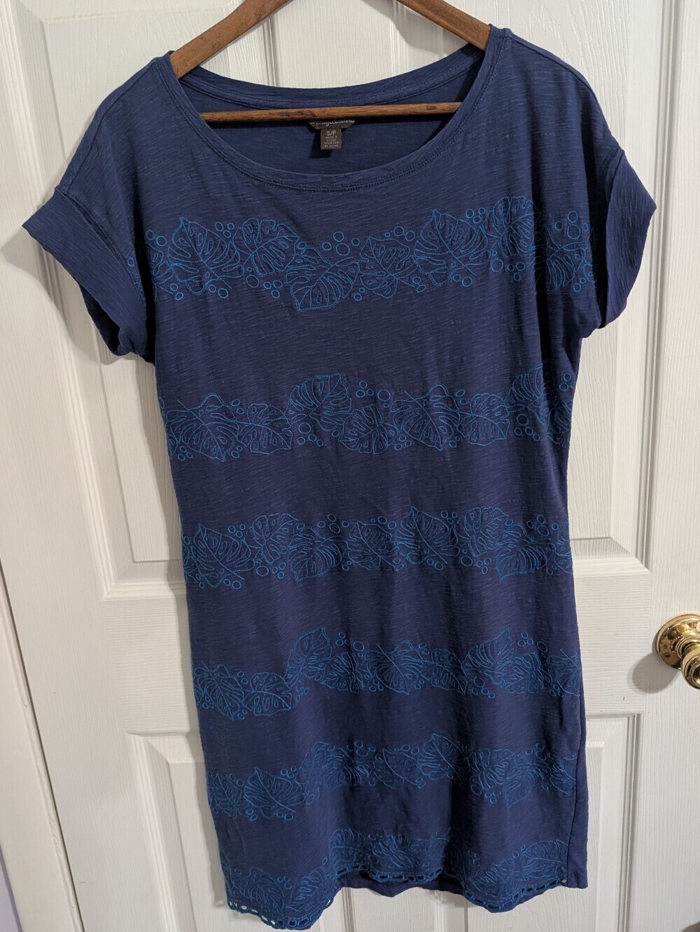 Tommy Bahama Womens Dress Blue Short Sleeve Embroidered Cotton Size Small
